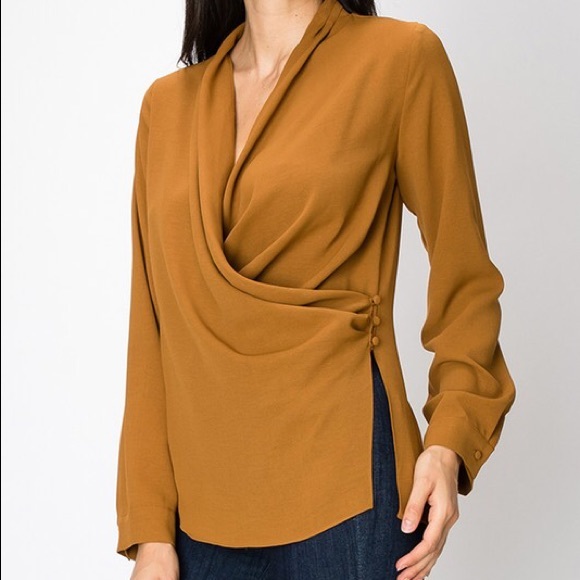 Mustard Faux Wrap Top - Picture 3 of 4